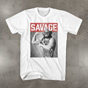 Savage Macho Man Wrestling Legend Distressed Vintage Photo Graphic Tee White
